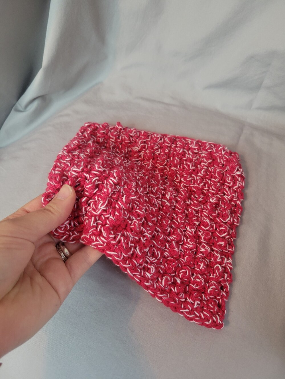 Hand Crafted Red & White Cotton Crochet Dishcloth - Kitchen Linen